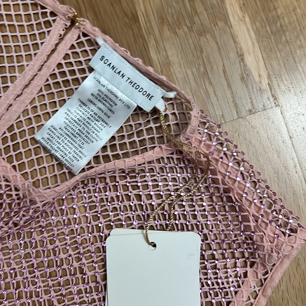 NWT Scanlan Theodore DIAMANTE MESH DRESS PALE PINK - Picture 9 of 13